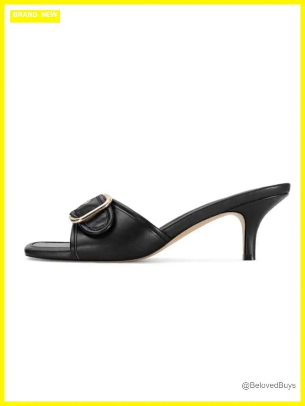 Kitten Heel Mule Sandals Square Open Toe Vegan Leather Women's Low Heel Slides